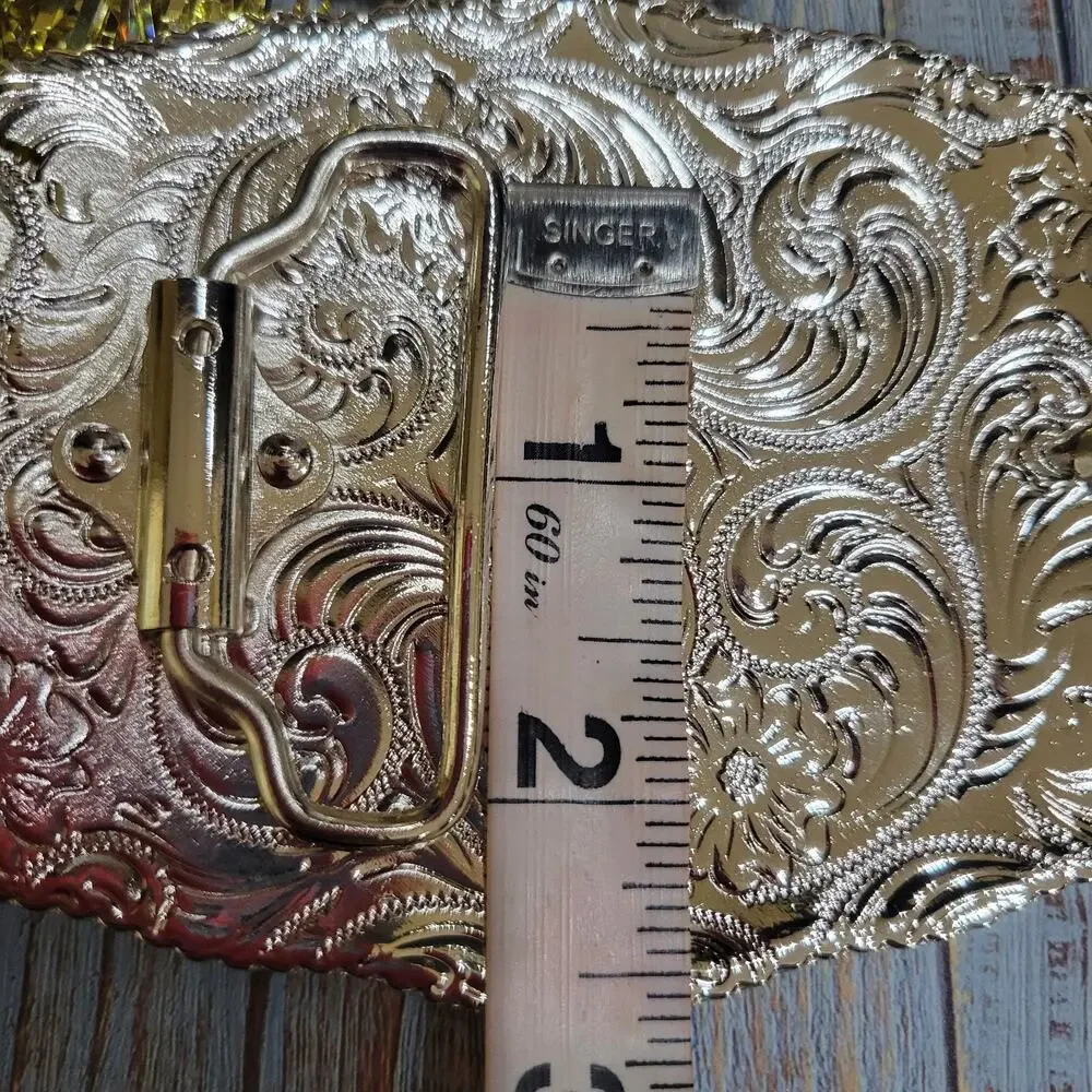 Four Aces Western Belt Buckle Cowboy Rodeo Buckle Silver & Rosetone Gun Accen